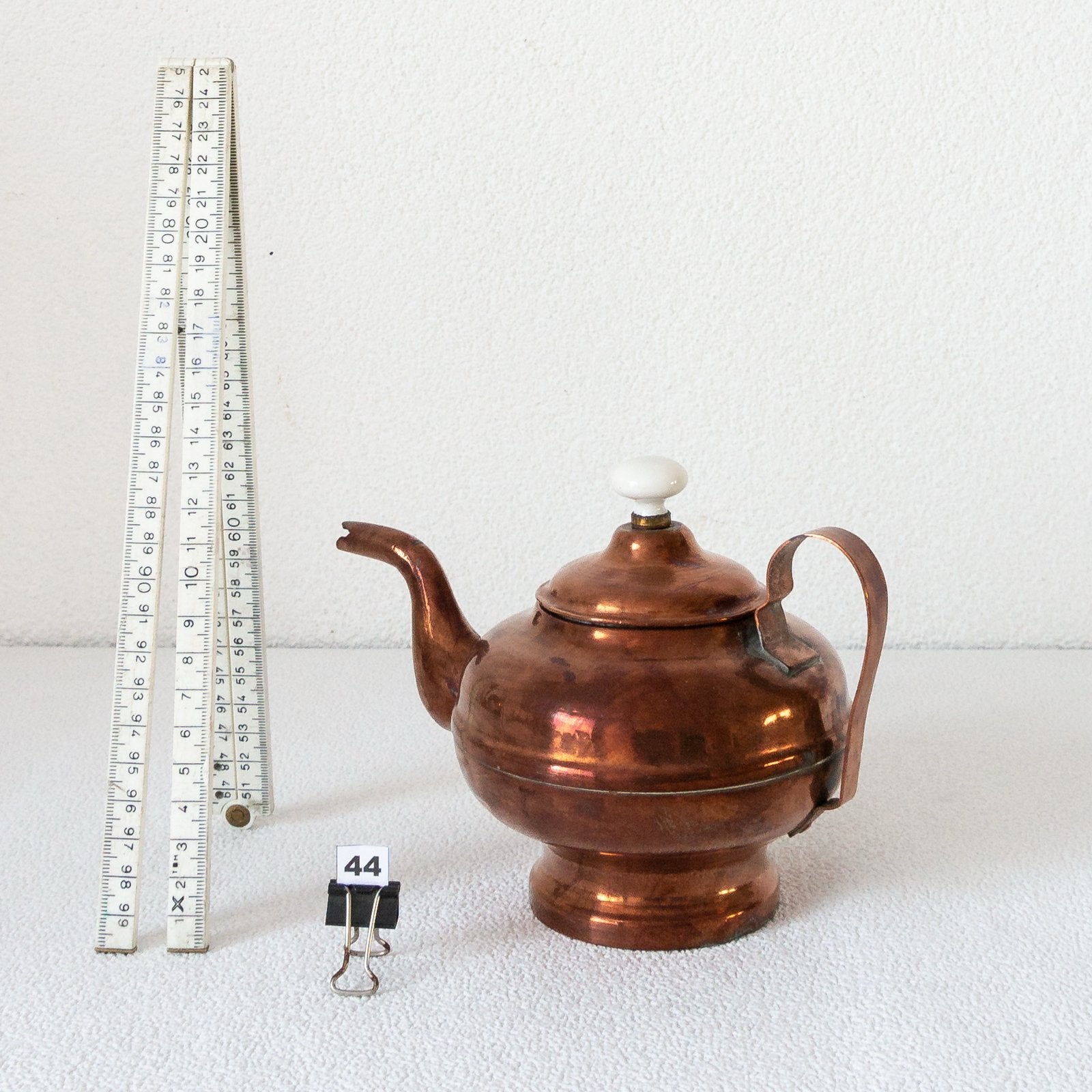 Antieke Koperen Theepot met Wit Handvat, Ophalen, Koper