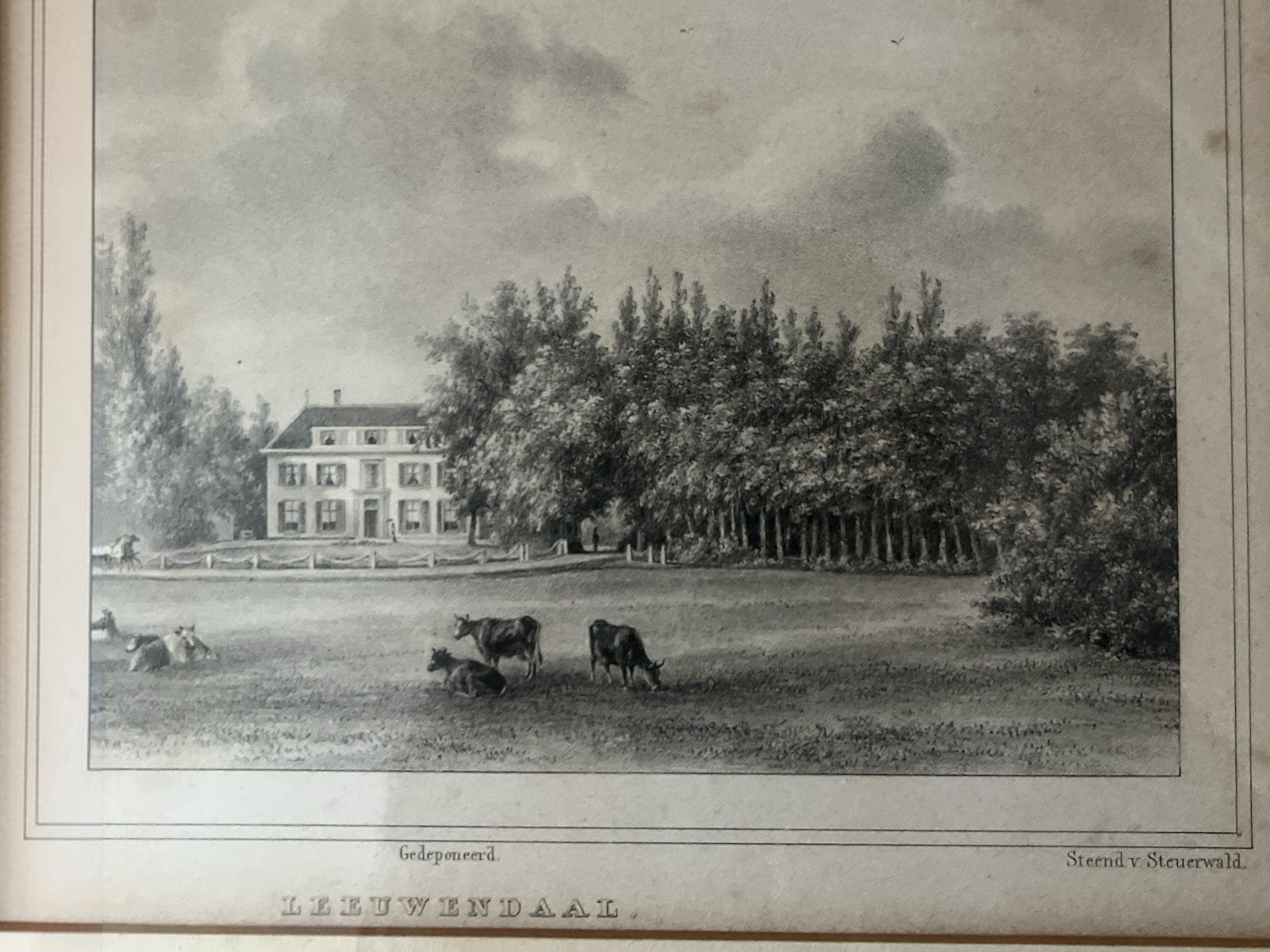 Huize Leeuwendaal Rijswijk 1855 - P.J. Lutgers Steendruk, Ingelijst, 1800 - 1899, Architectuur, Ophalen of Verzenden