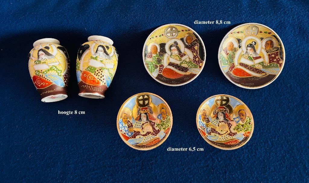 6 Satsuma miniaturen Vaasjes Bordjes Kommetjes Vintage, Ophalen