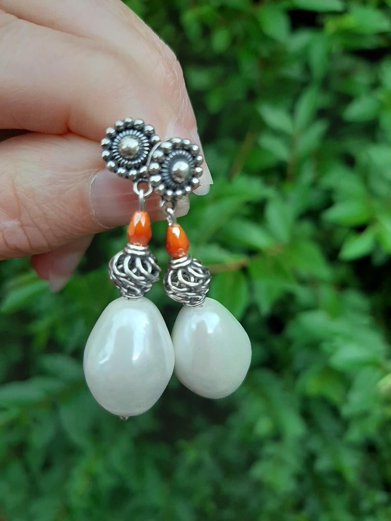 Oorbellen Sweet Tear shellparel-kristalglas-kraal zilver, Wit, Nieuw, Knopjes of Stekers, Zilver