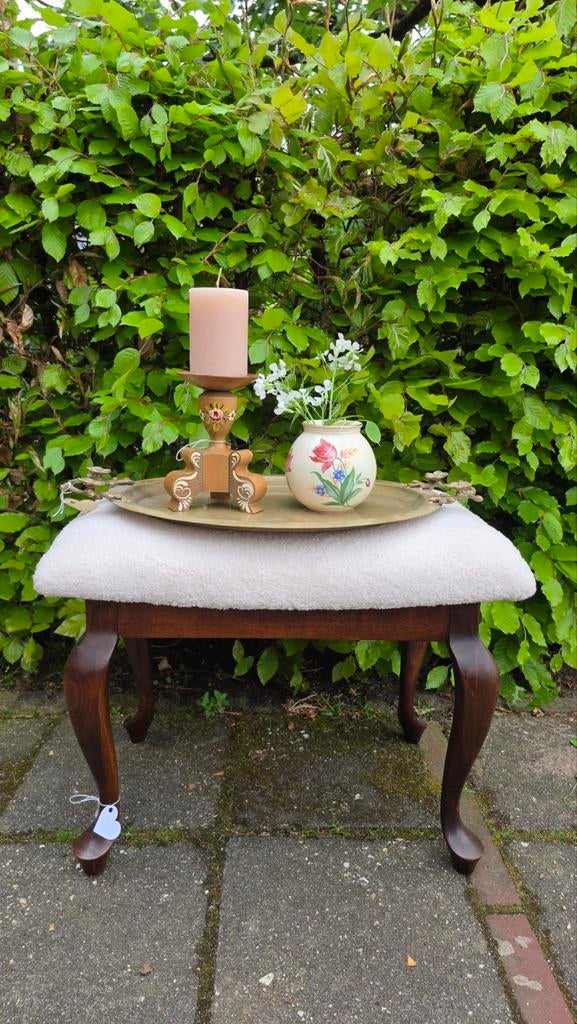 Vintage Queen Ann Voetenbankje Teddy Stof H40 B54 D34, Gebruikt, Onbekend, Minder dan 50 cm, Ophalen of Verzenden