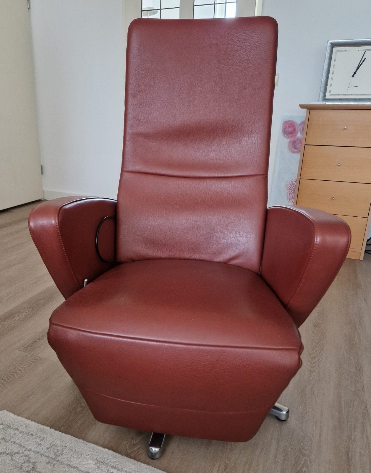 Leren relaxstoel, Huis en Inrichting, Fauteuils, Ophalen, Zo goed als nieuw, Minder dan 50 cm