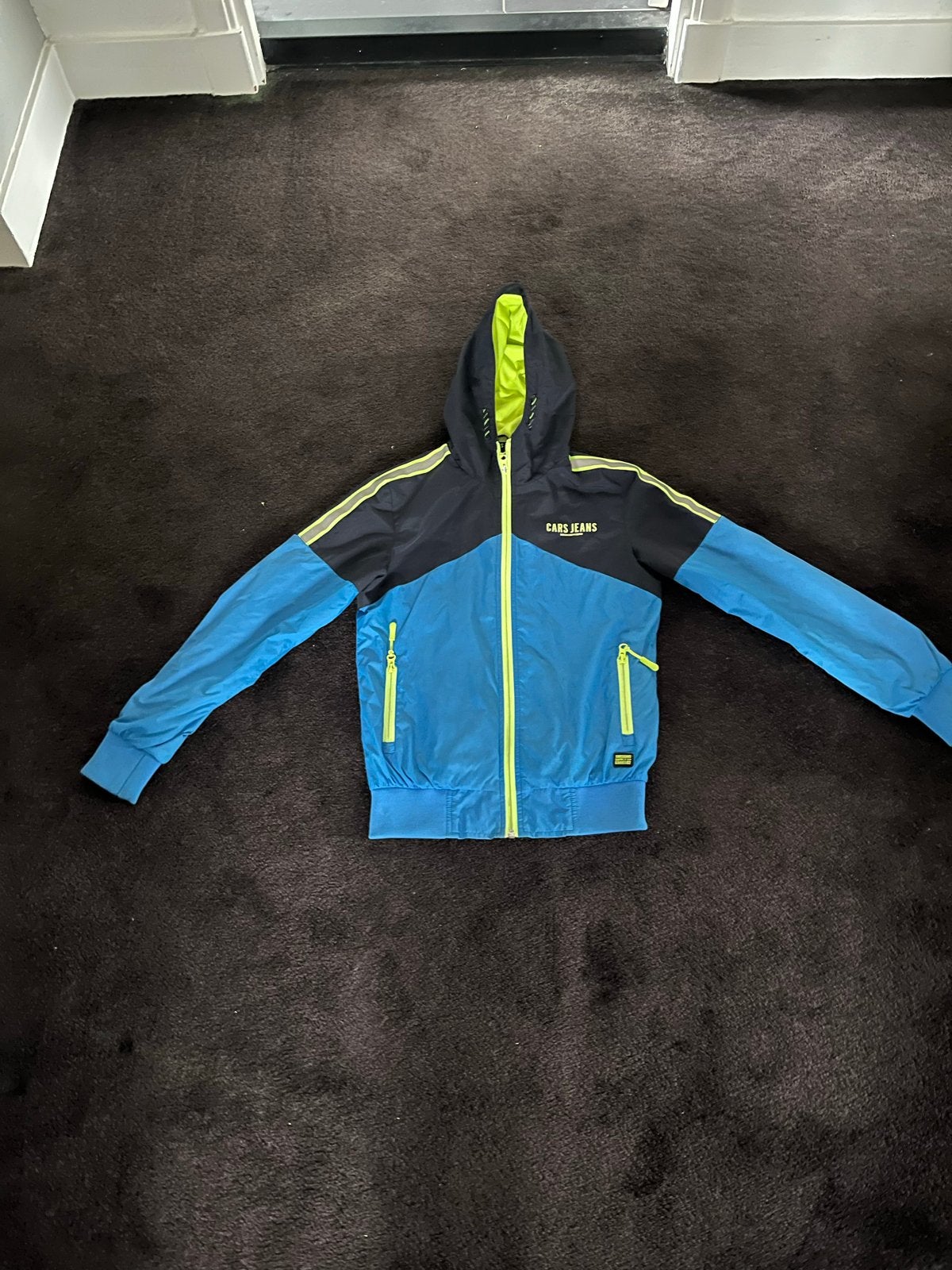 Cars Jeans Windjack - maat 152 Blauw/Zwart/Neon Geel, Ophalen of Verzenden, Zo goed als nieuw