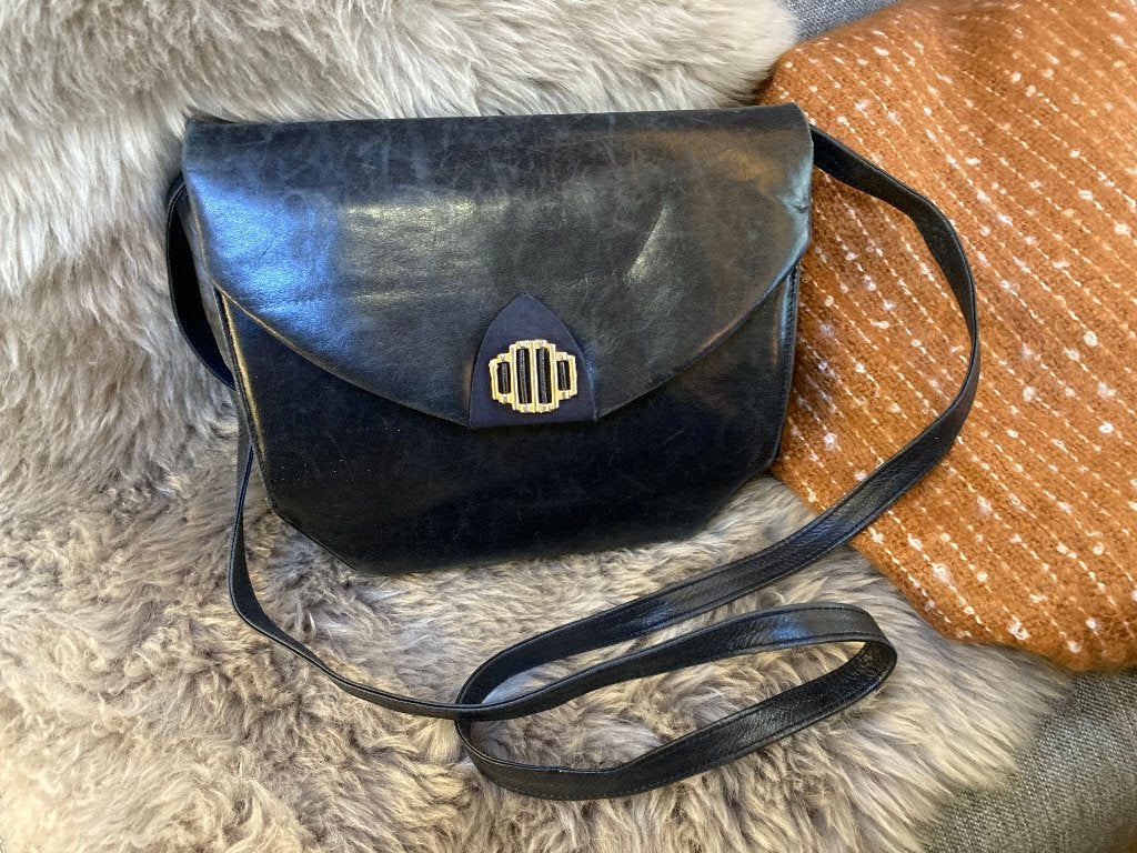 Vintage design kalfsleer boho Bally Switzerland tas damestas, Ophalen of Verzenden, Zo goed als nieuw, Blauw, Handtas