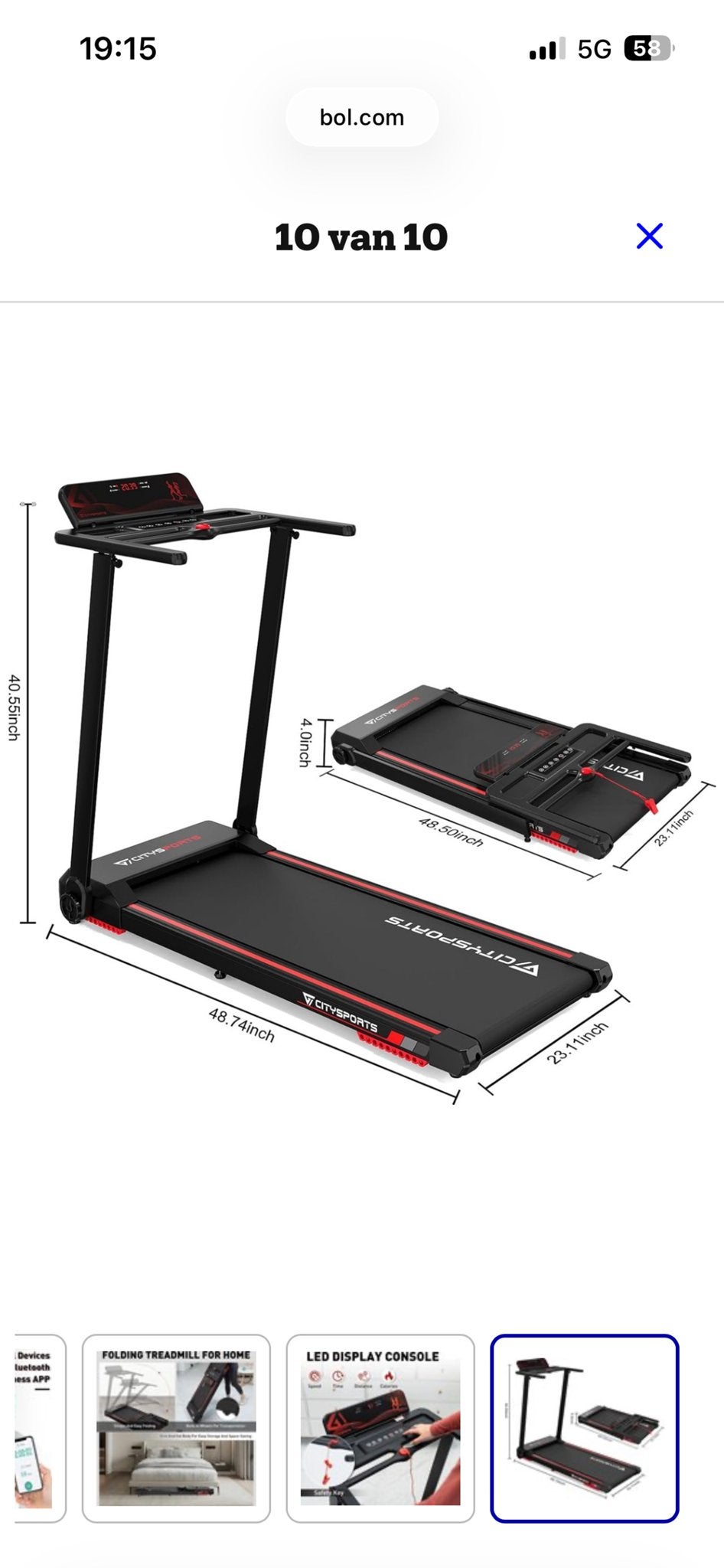 CITYSPORTS WP9 Opvouwbare Loopband - Thuis Fitness, Ophalen, Zo goed als nieuw, Metaal, Loopband
