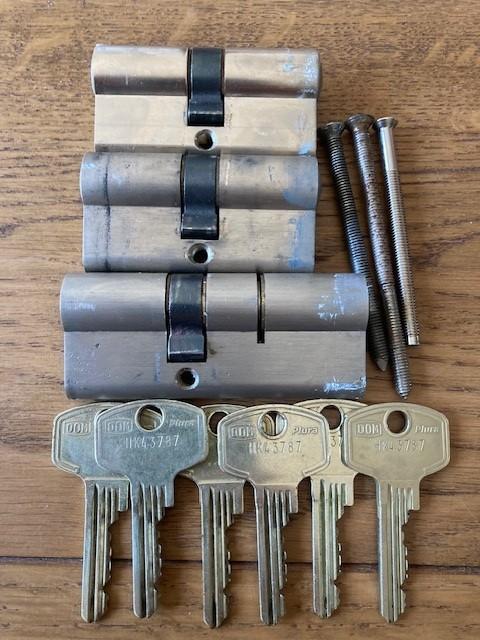 3 cilinders dom plura, Doe-het-zelf en Verbouw, Hang- en Sluitwerk, Ophalen, Gebruikt, Rvs, Slot