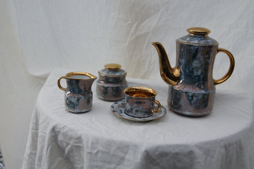 Vintage koffieservies met gouden accenten, Overige merken, Keramiek, Vintage, Ophalen of Verzenden