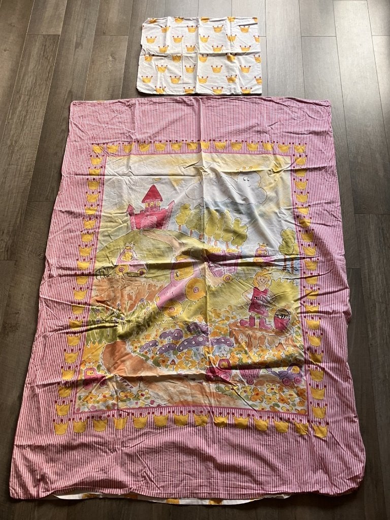 Prinsessen kinderdekbedovertrek (dubbelzijdig) + kussensloop, Meisje, Ophalen of Verzenden, Zo goed als nieuw, Roze
