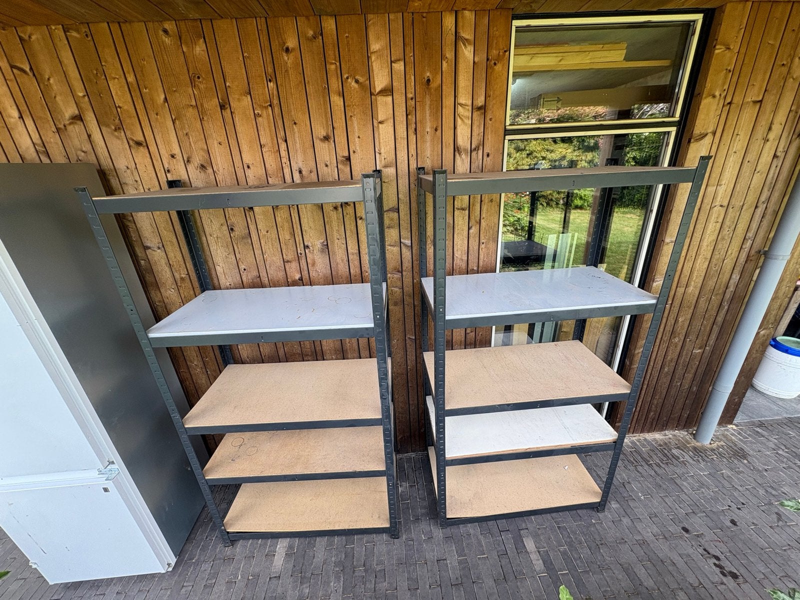 Metalen stellingkast met houten leggers, Huis en Inrichting, Kasten | Stellingkasten, Ophalen, Gebruikt