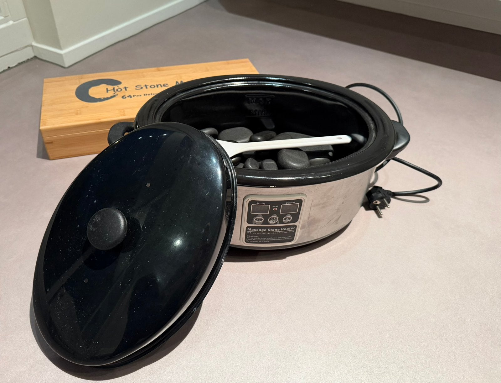 Hotstone massage set met heater, Sport en Fitness, Massageproducten, Ophalen, Zo goed als nieuw, Hotstone