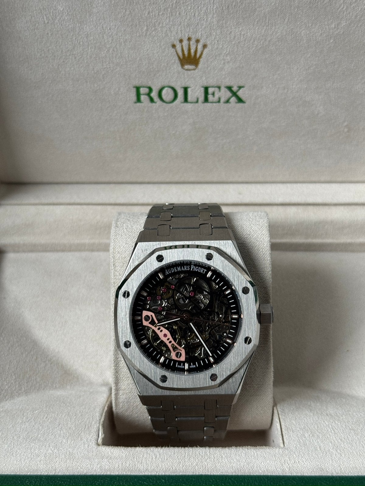 Audemars piguet skeleton 42mm, Verzenden, Zo goed als nieuw, Staal, Overige merken