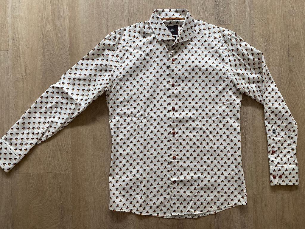 WAM Classic | Tailored Fit Overhemd | wit, bruin |  XL, Kleding | Heren, Overhemden, Wit, Nieuw, Ophalen of Verzenden, Halswijdte 43/44 (XL)