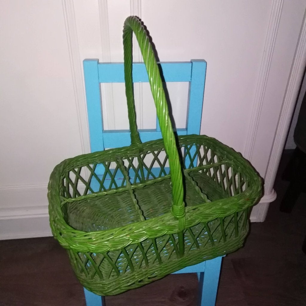 Vintage groene rieten flessenmand, Ophalen, Gebruikt, Mand, Riet