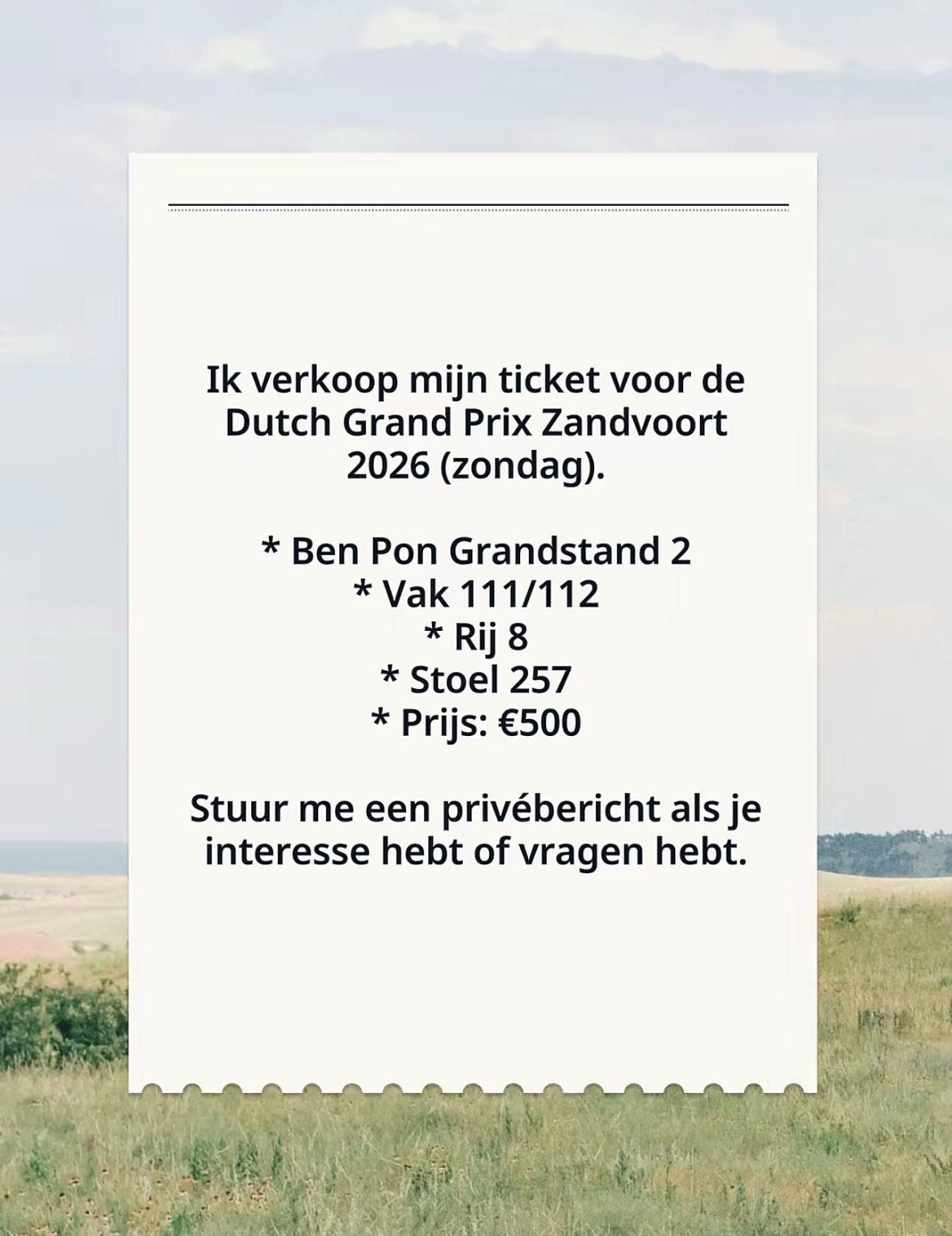 Zandvoort kaartje, Eén persoon, Augustus