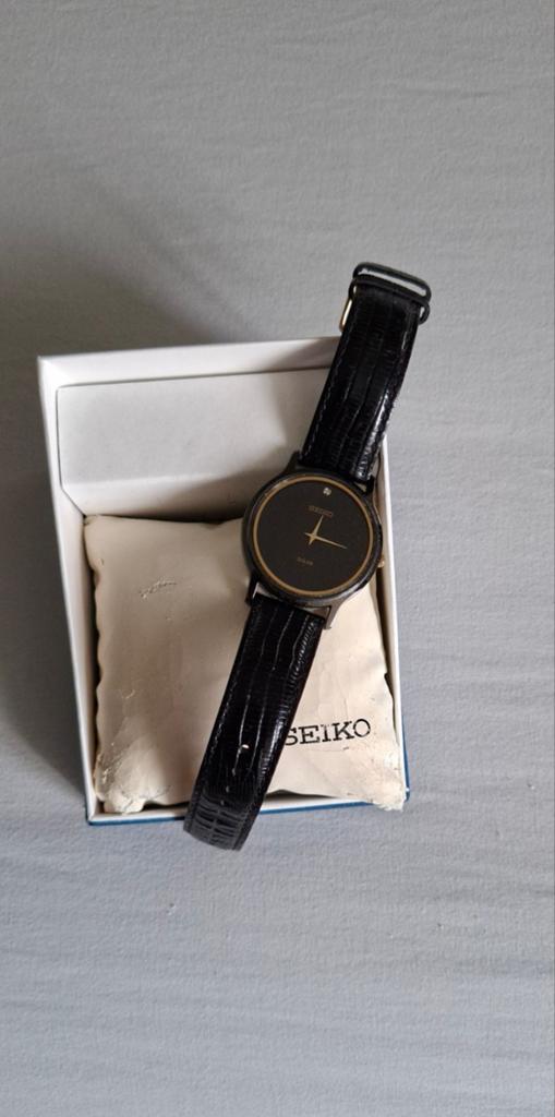Seiko Polshorloge Zwart Leer met Gouden Details, Ophalen of Verzenden, Zo goed als nieuw, Leer, Seiko