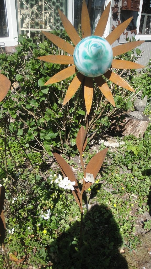 metalen bloemen met het hart van glas blauw, Ophalen of Verzenden, Nieuw