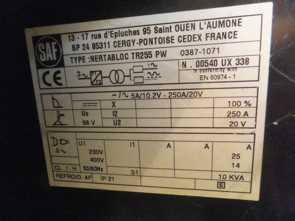 te koop TIG lasapparaat 380V, Ophalen, Gebruikt, 150 tot 250 ampère, Tig