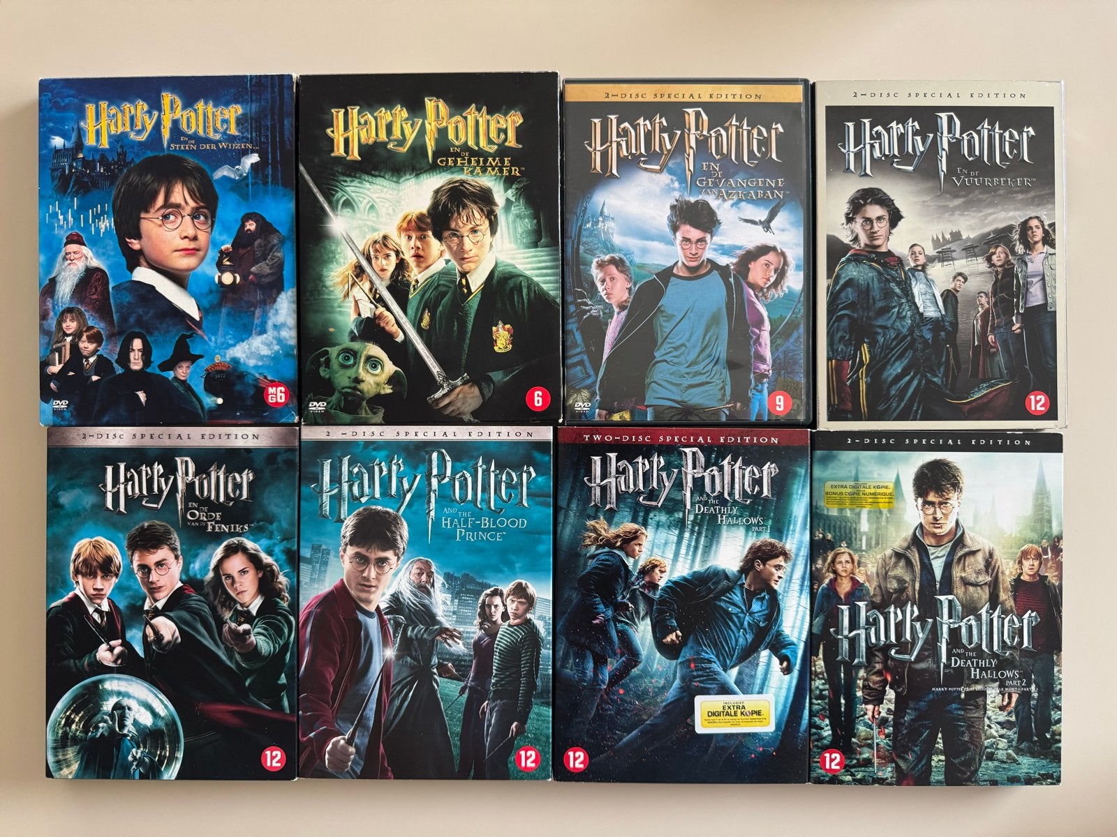 8 originele Harry Potter DVD-sets (totaal 16 dvd’s), Nederlands, Fantasy, Zo goed als nieuw, Vanaf 12 jaar