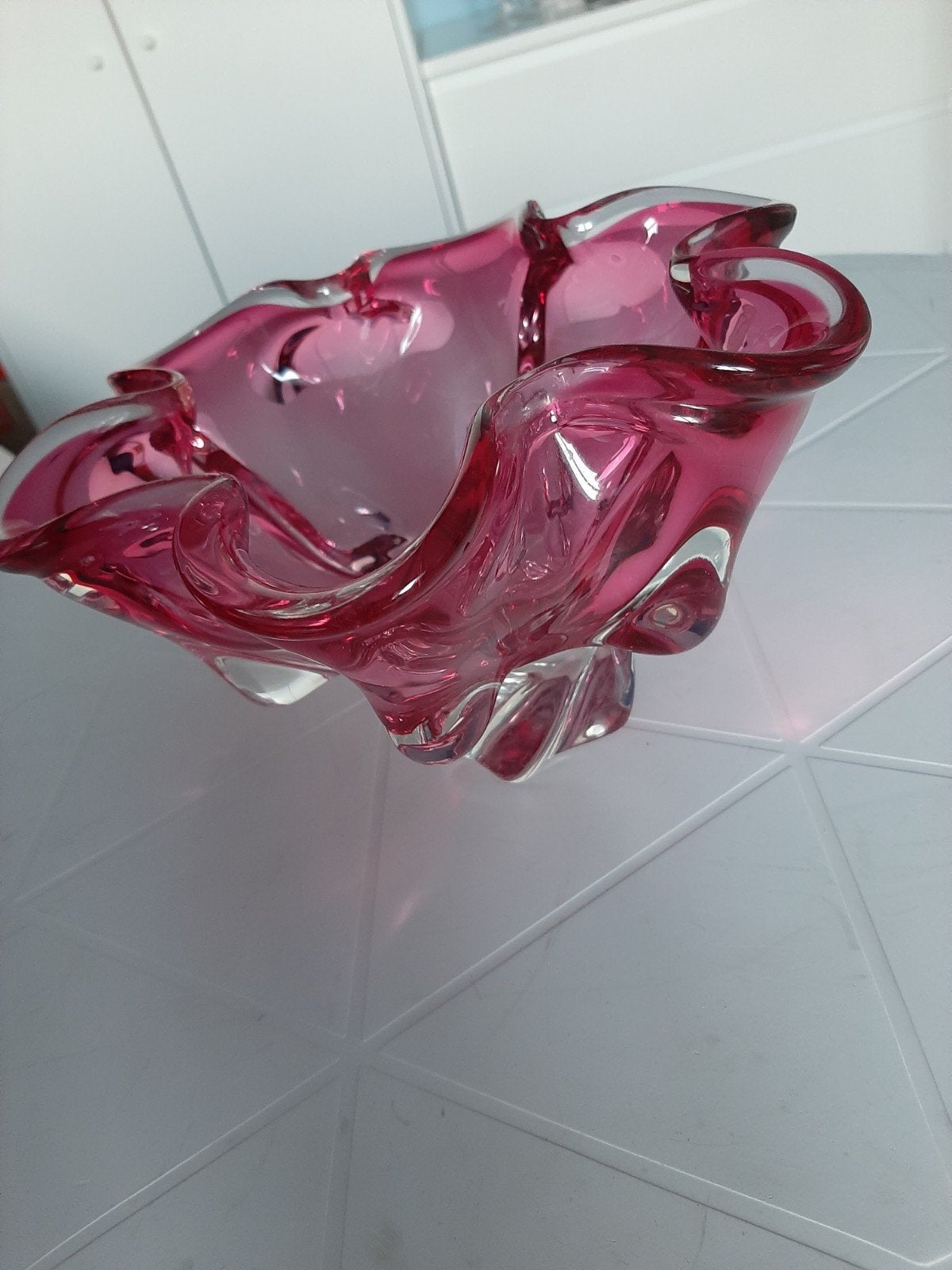 Prachtige roze glazen schaal - Murano stijl, Ophalen of Verzenden