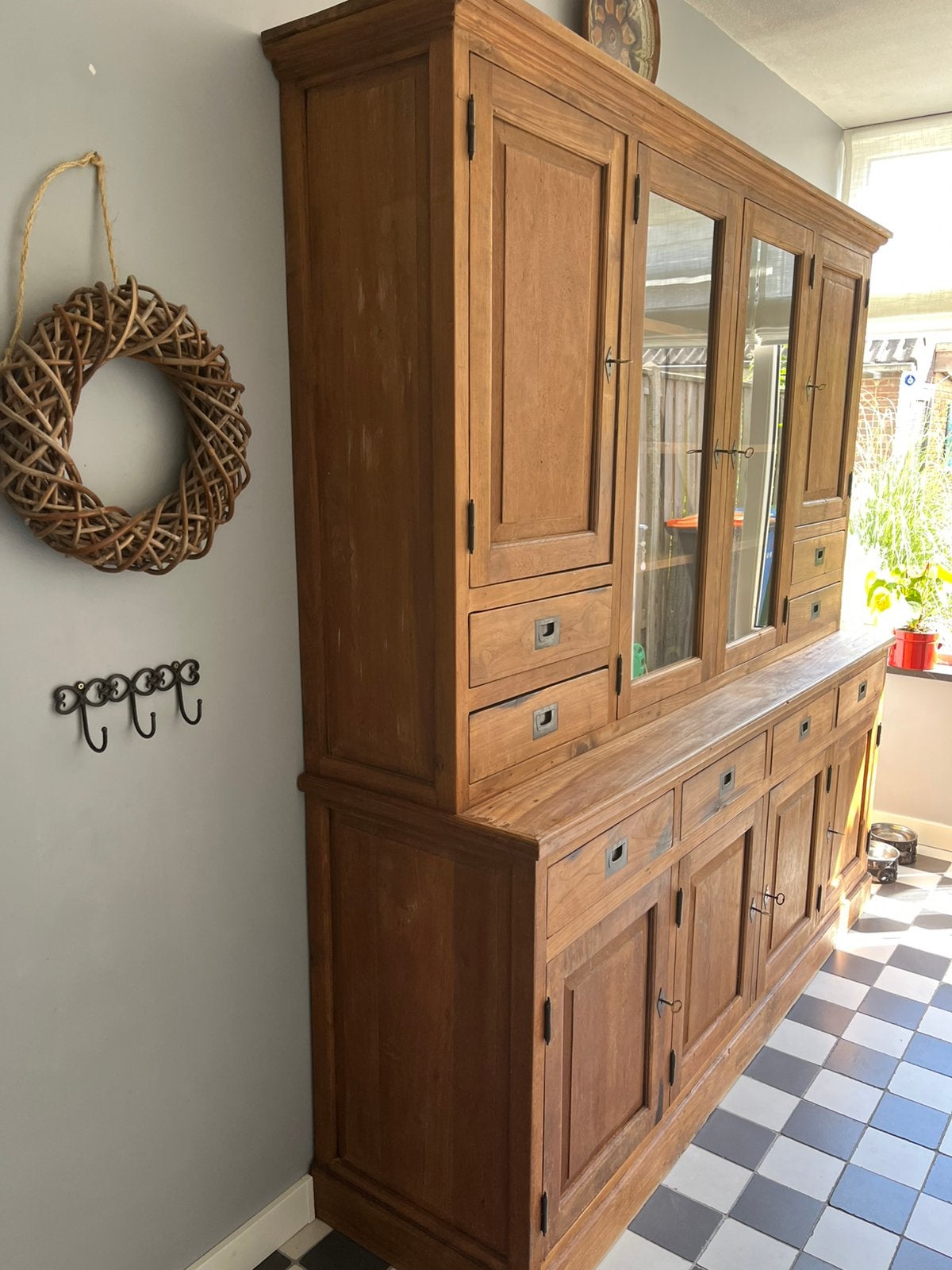 Vitrinekast teakkast robuust b203xd35/52xl210, Huis en Inrichting, Kasten | Buffetkasten, Ophalen, Vitrinekast, robuust, massief, landelijk