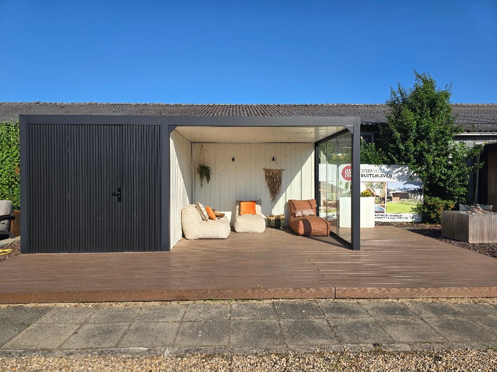Showmodel uitverkoop tuinhuis met overkapping Allure, Tuin en Terras, Overkappingen, Ophalen, Zo goed als nieuw, Veranda