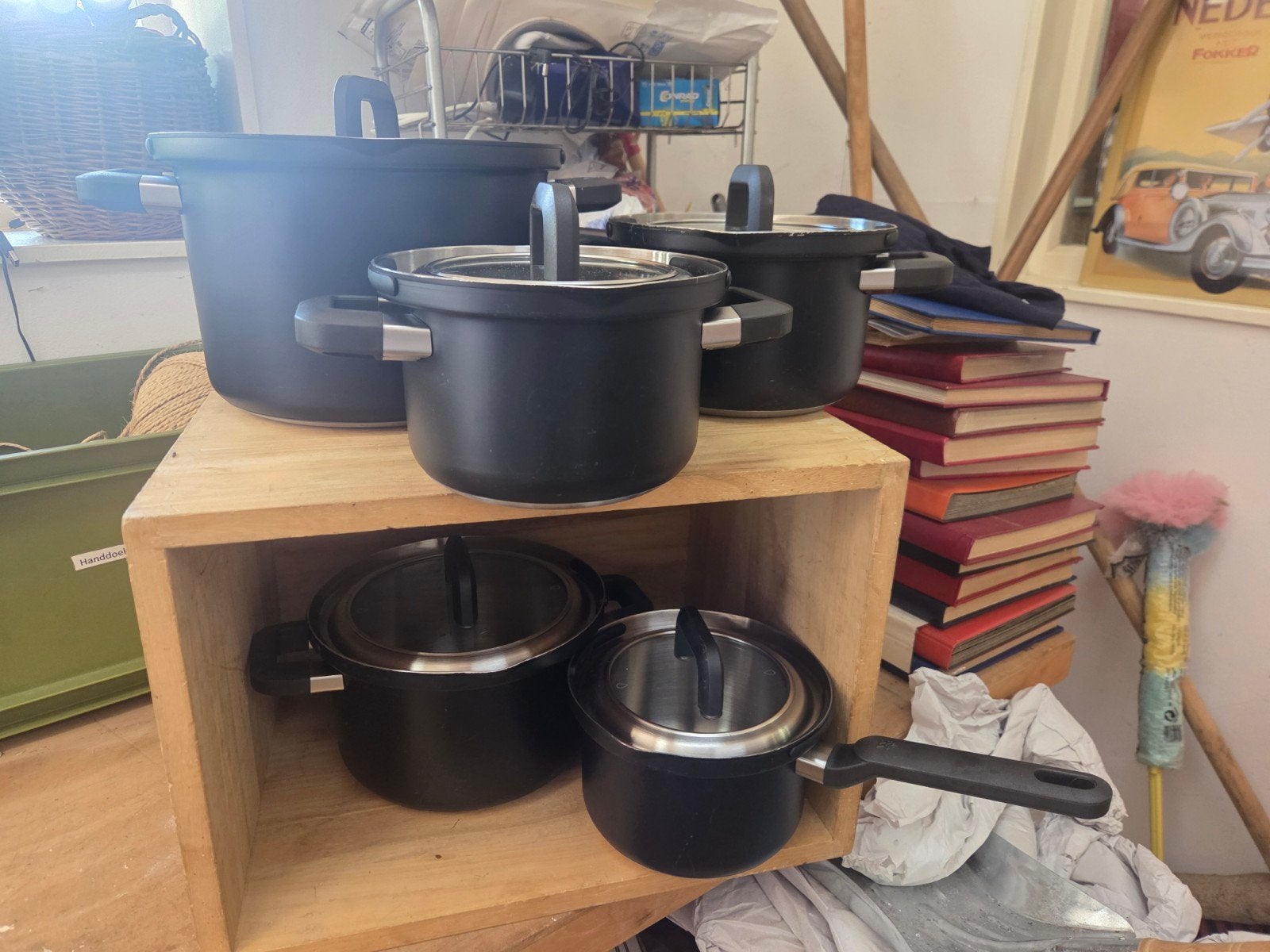 BK Flow Cool Black Pannenset 5-delig RVS met afgietsysteem, Huis en Inrichting, Keuken | Potten en Pannen, Ophalen of Verzenden