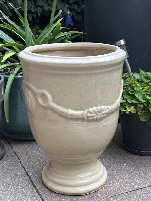 Franse Anduze stijl bloempot  Crème/Beige  (48x35cm), Rond, Aardewerk, 40 tot 70 cm, Ophalen