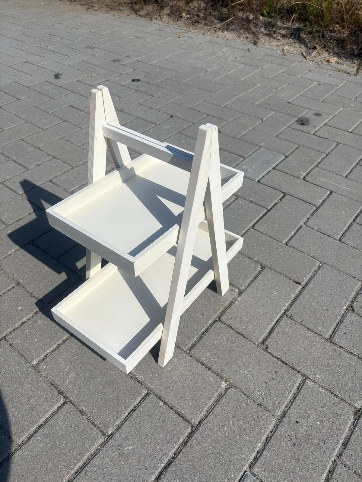 Witte houten etagère met twee lagen, Ophalen of Verzenden, Gebruikt, Etagère, Hout