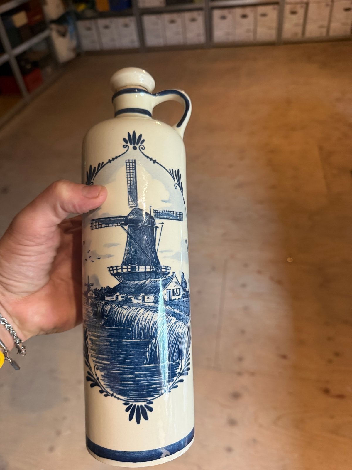 Vintage Delfts Blauwe Jeneverfles - Bols Windmolen, Antiek en Kunst, Ophalen of Verzenden