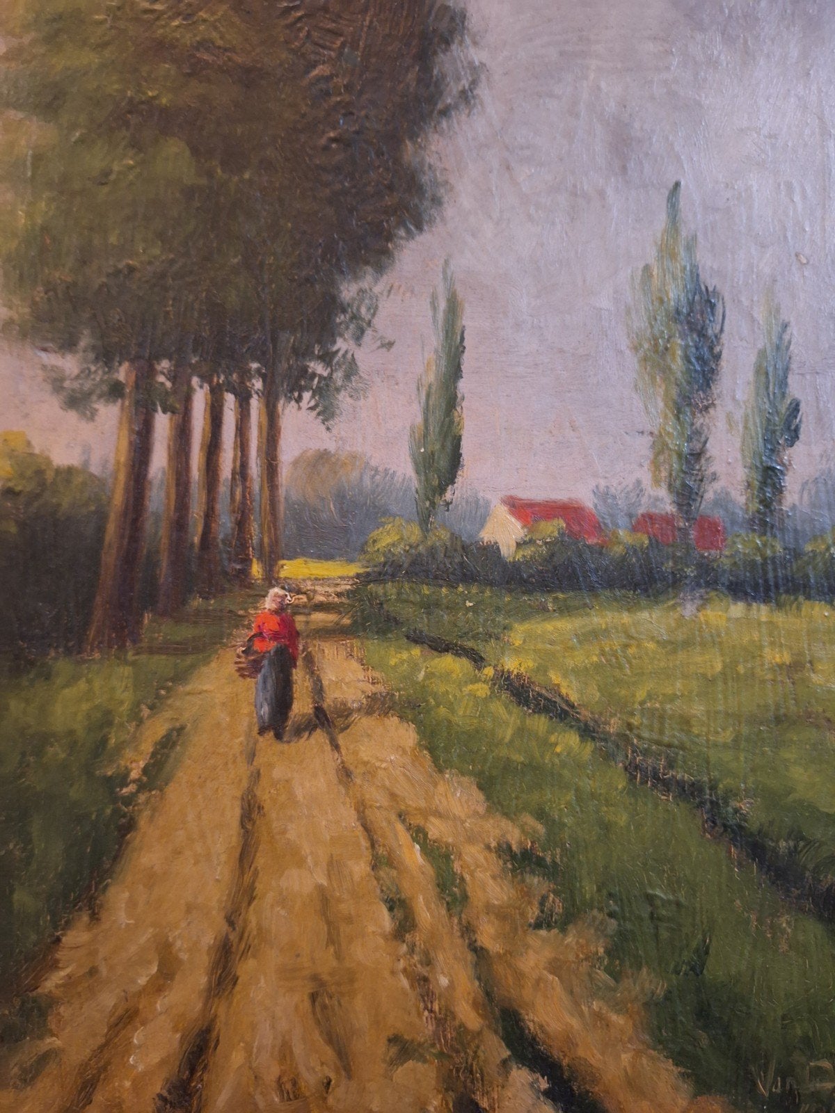Schilderij Haagse School stijl, gesigneerd Van Dam 1922, Antiek en Kunst, Paneel, Nederlandse school, Gedateerd, Ophalen of Verzenden