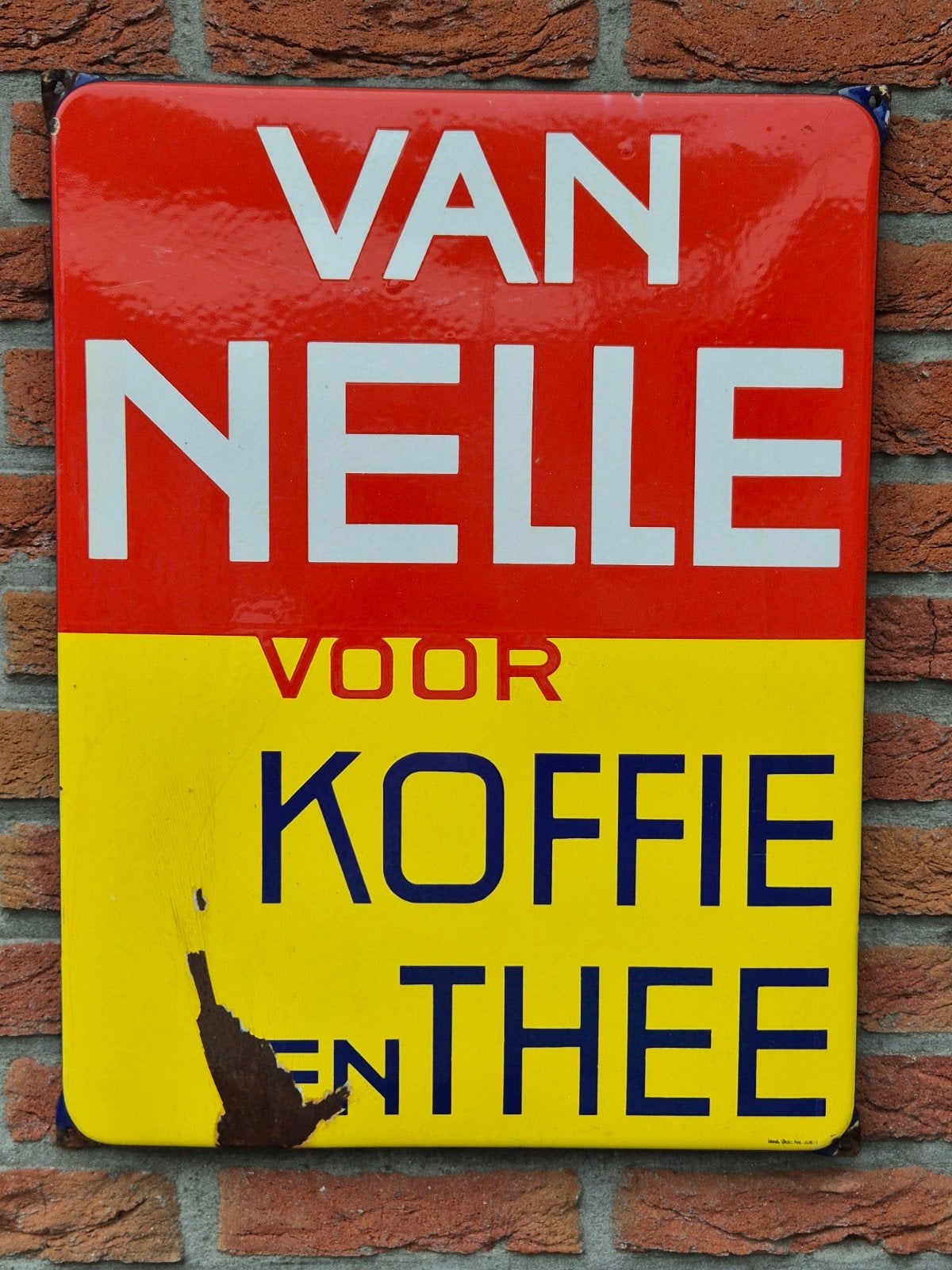 Emaille reclamebord Van Nelle voor koffie en thee, Ophalen of Verzenden, Gebruikt, Reclamebord