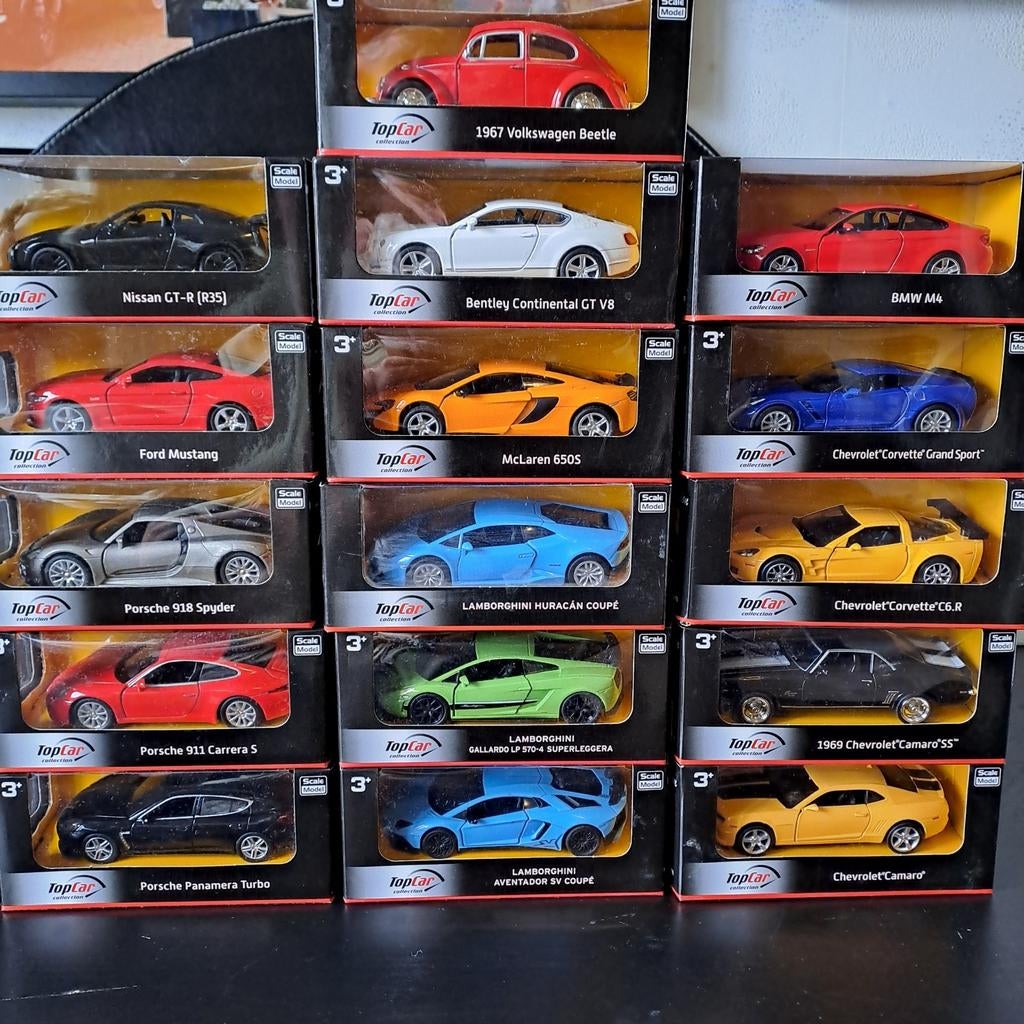 16 TopCar Collection sportauto's in originele verpakking, Hobby en Vrije tijd, Modelauto's | 1:32, Ophalen, Zo goed als nieuw