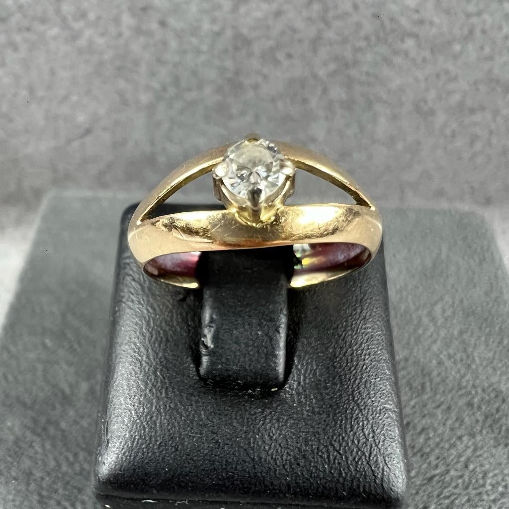 Gouden Ring | 14k | 2,97g | bandring 1briljant |0,10| 408528, Sieraden, Tassen en Uiterlijk, Ringen, Gebruikt, Ophalen of Verzenden