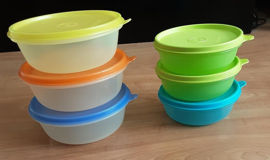 Tupperware ronde diepvries koelkast doosjes, Ophalen of Verzenden, Gebruikt, Geel, Overige typen