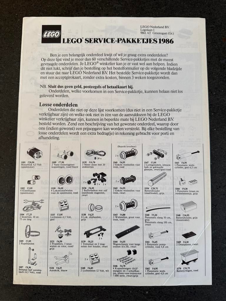 Lego Service Pakketjes Brochure 1986 - Zeldzaam, Kinderen en Baby's, Speelgoed | Duplo en Lego, Gebruikt, Overige thema's, Lego