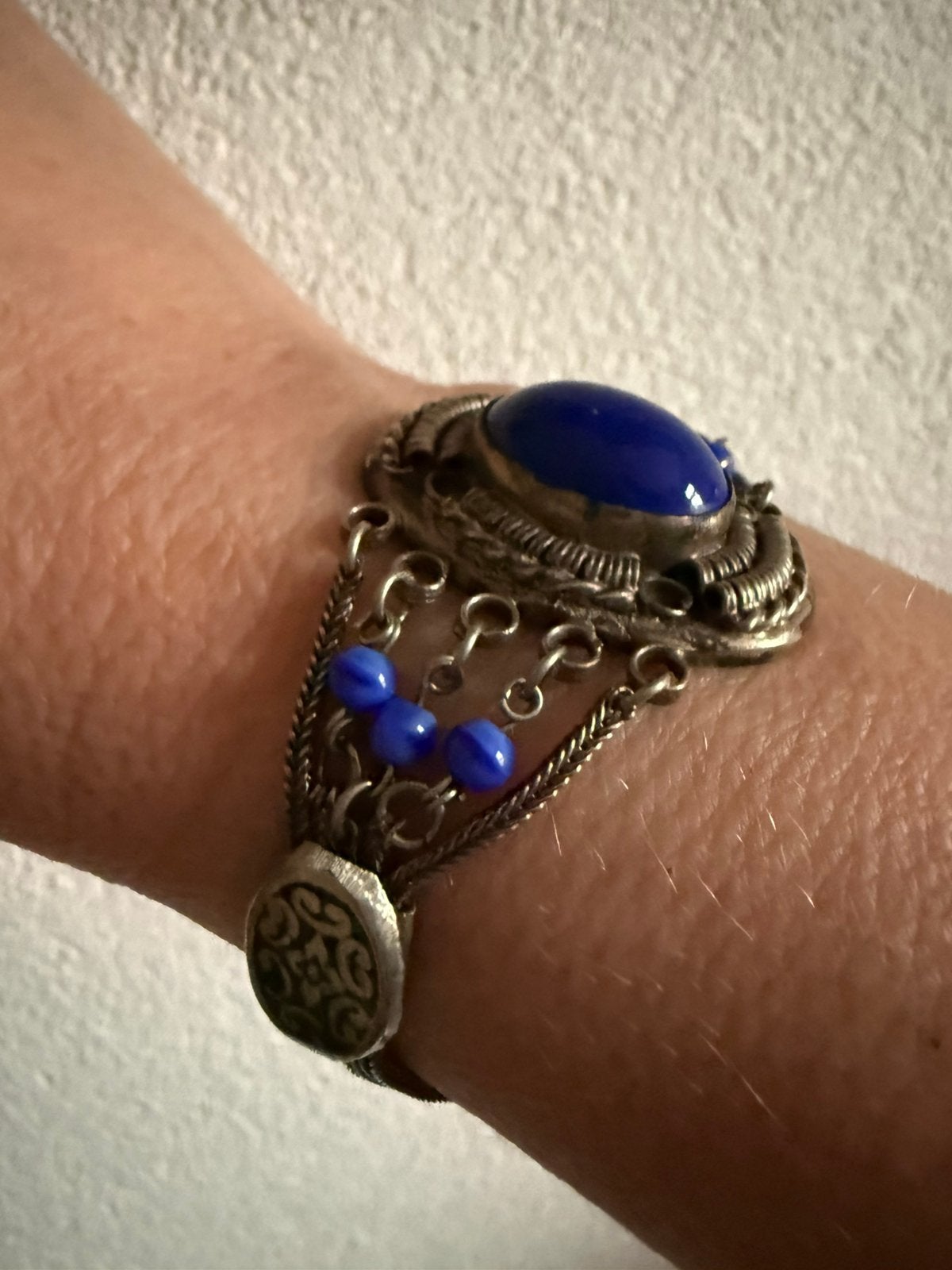 R314/ Oude Vintage Zilveren NIELLO Glas armband, Gebruikt, X, Zilver, Verzenden
