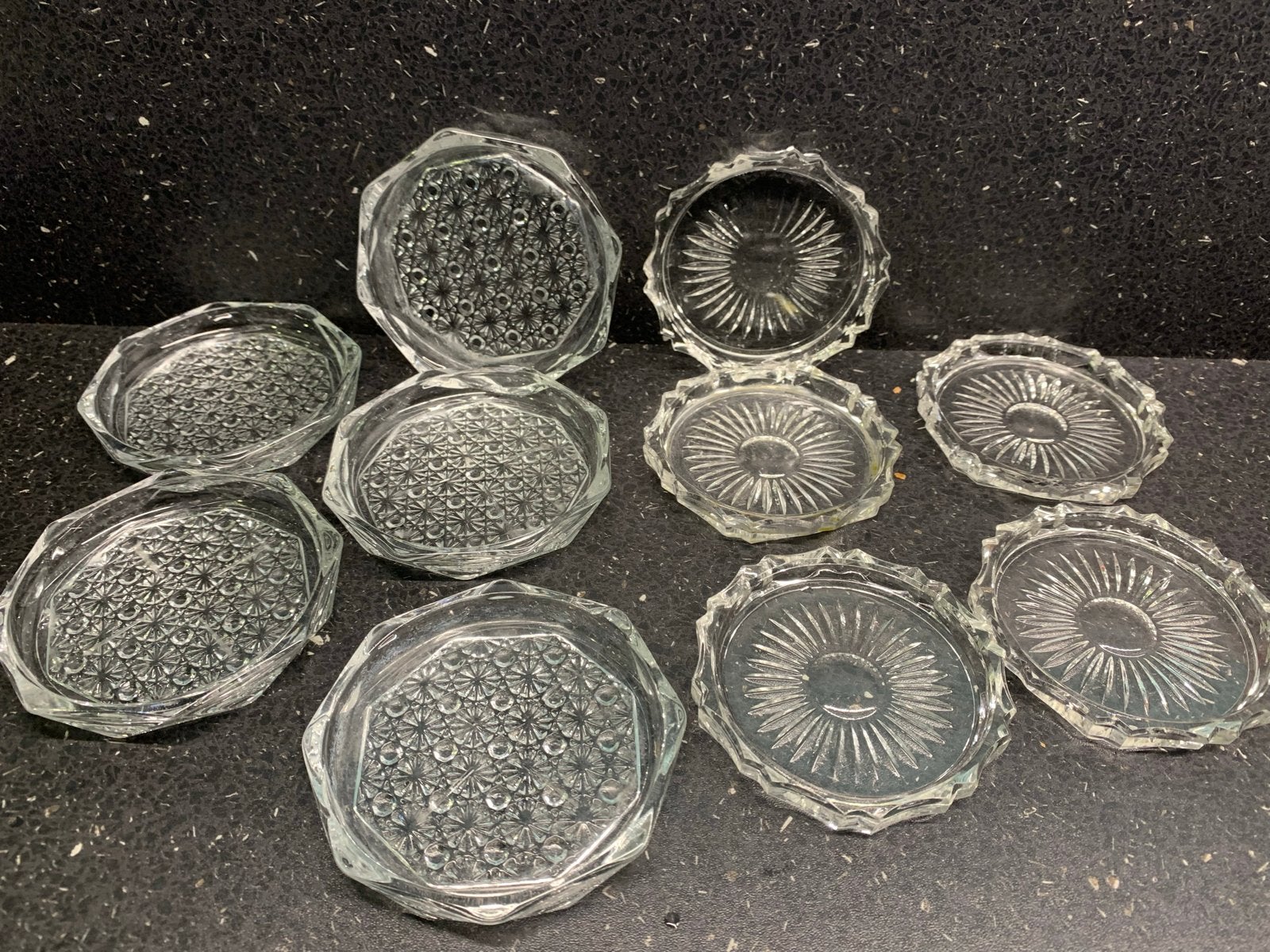 Set van 10 vintage glazen onderzetters, Ophalen of Verzenden