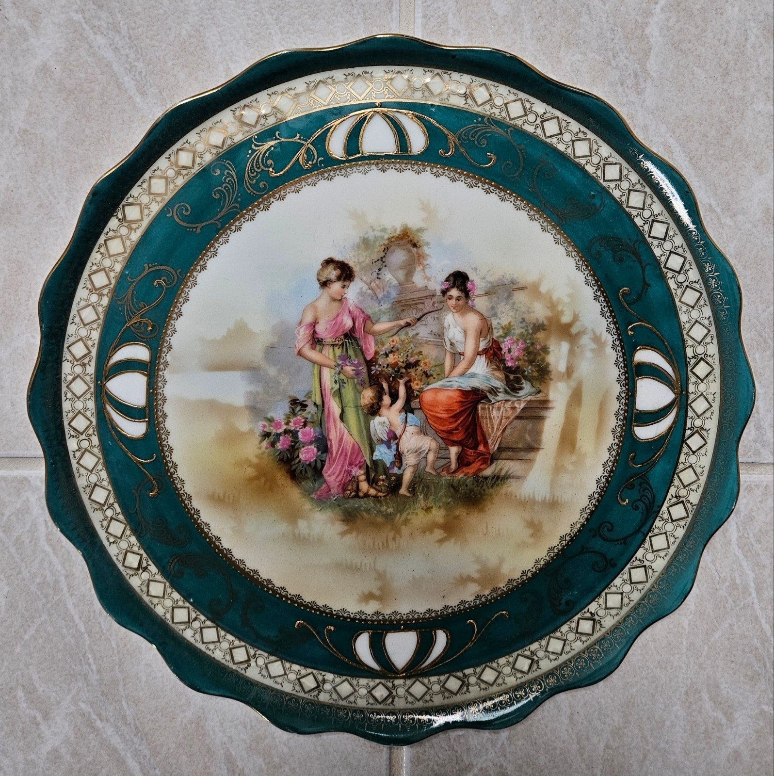 Antieke decoratieve schaal Wille & Co Amsterdam, Ø 31 cm, Ophalen of Verzenden