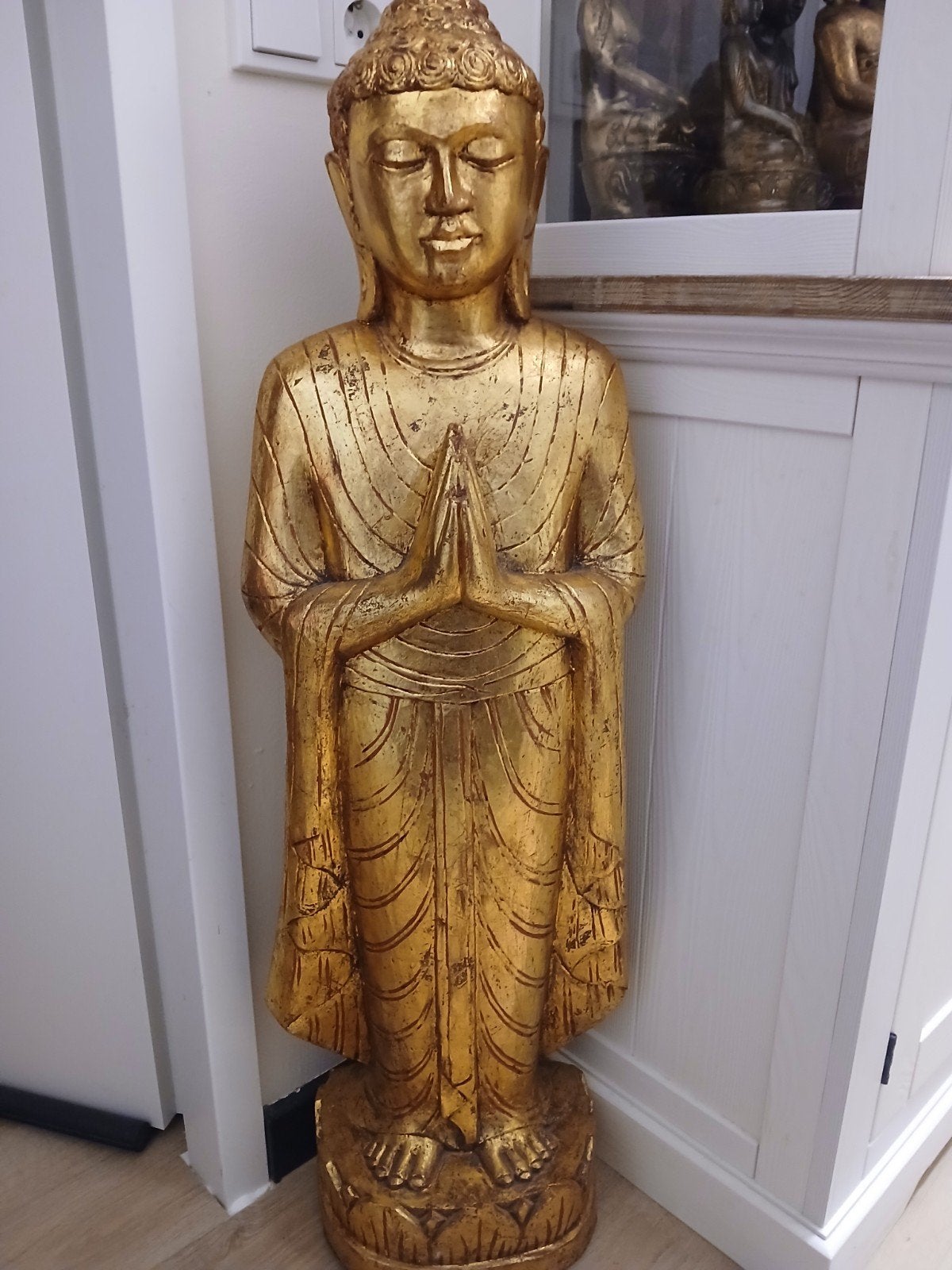 Gouden Boeddha Beeld - Houtsnijwerk, Ophalen, Beschilderd, 1 meter - 2 meter, Beeld