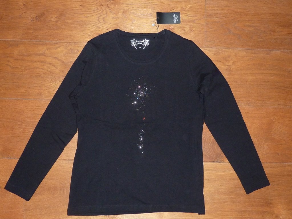 Nieuwe longsleeve met strass bloem – maat M, Maat 38/40 (M), Zwart, Nieuw, Ophalen of Verzenden