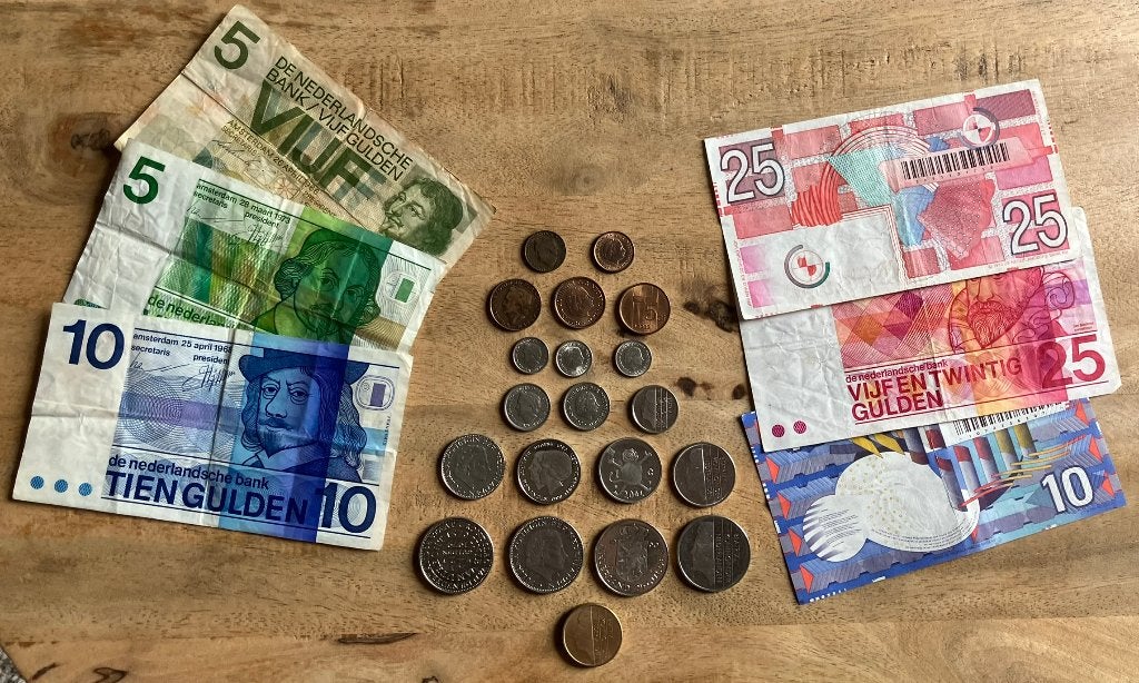 Setje oud Nederlands guldens (biljetten en munten), Postzegels en Munten, Ophalen, Koningin Wilhelmina, 5 gulden, Setje