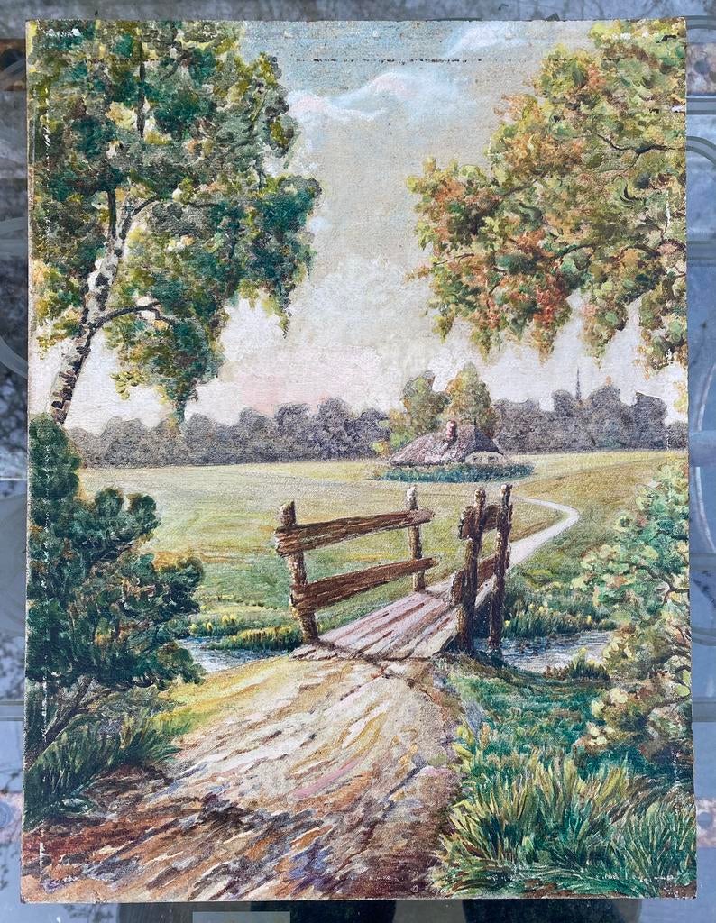Landschap met bruggetje, Ophalen of Verzenden