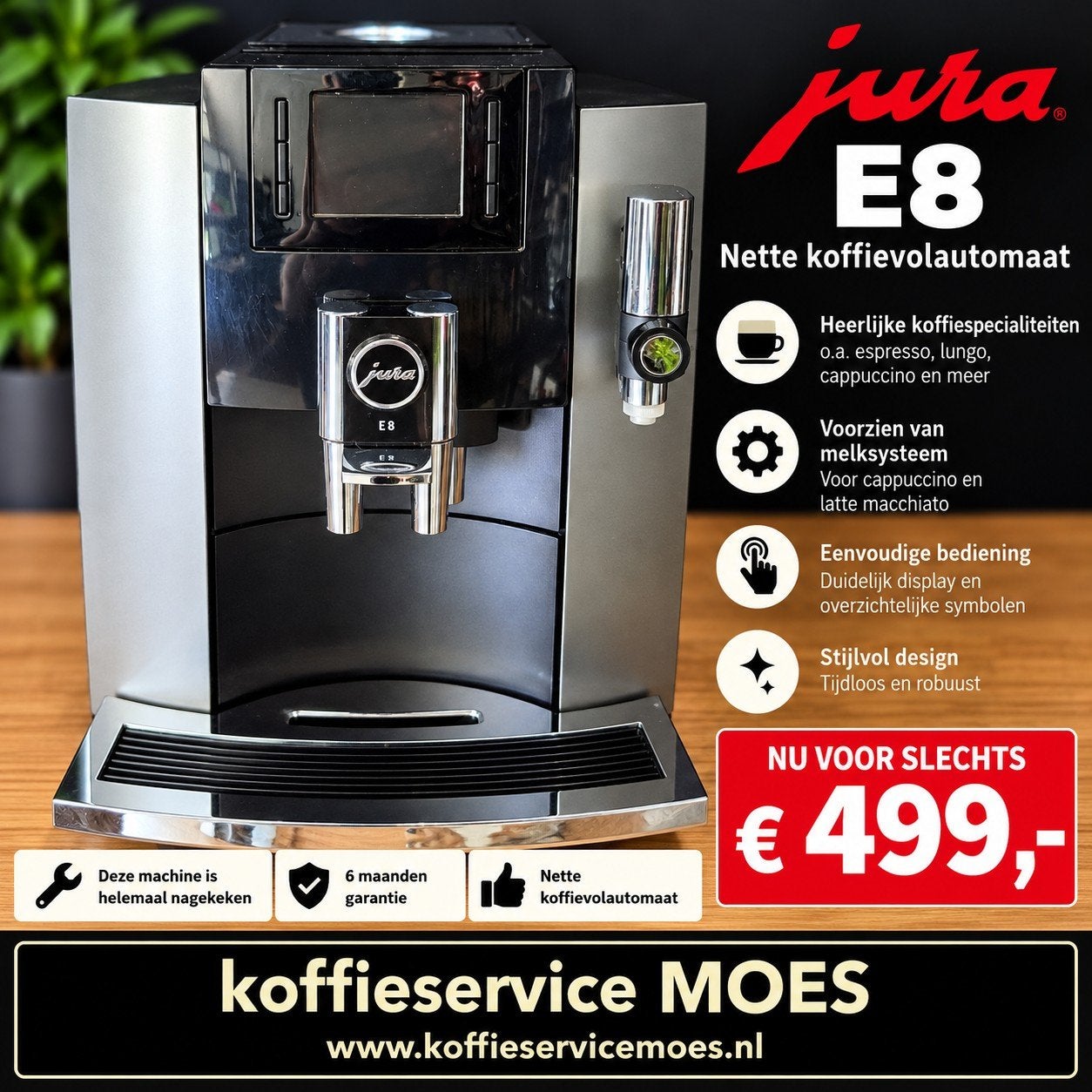 Jura E8 gebruikt gereviseerd, Afneembaar waterreservoir, 10 kopjes of meer, Koffiemachine, Refurbished