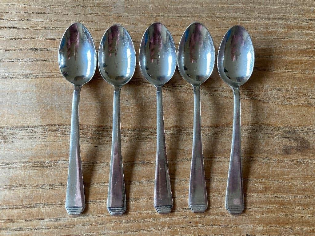 5 Vintage verzilverde GAG Silber koffielepeltjes g.a.g. 90, Ophalen of Verzenden