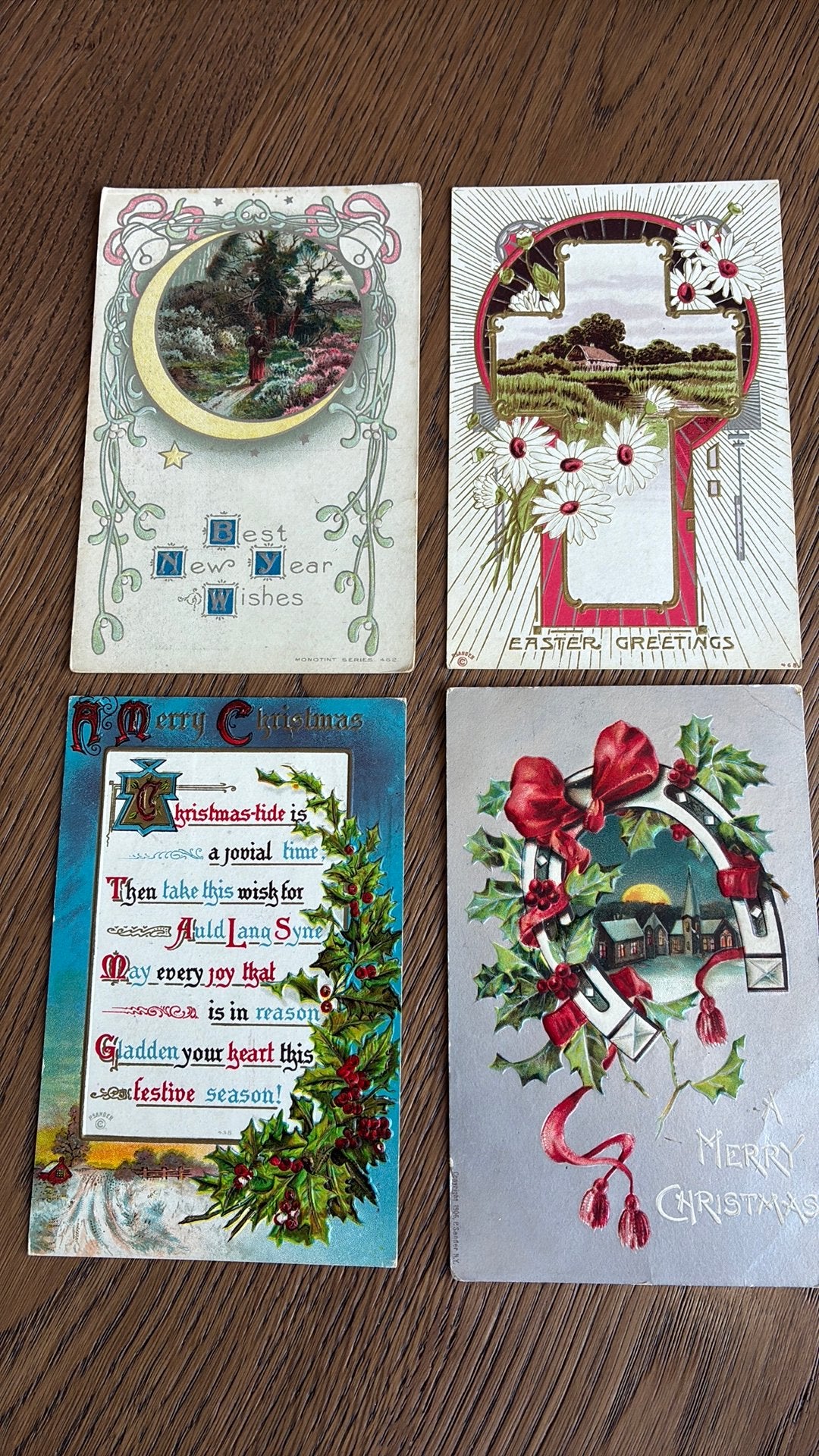 4 reliefkaarten Pasen(1). Kerst (3).Landelijk, Verzamelen, Ophalen of Verzenden, Voor 1920