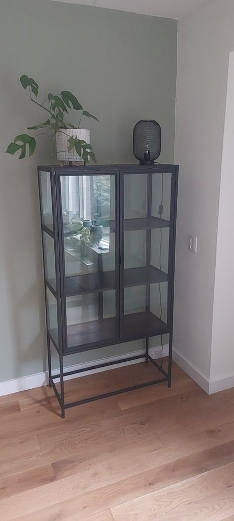 Glazen vitrinekast vitrine kast met metalen frame, Industrieel, Modern, Glas, 150 tot 200 cm, 25 tot 50 cm