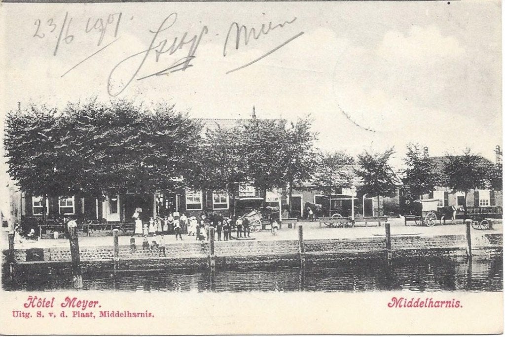 Middelharnis (Z.H.) Hotel Meijer, veel Volk, gelopen 1907, Ophalen of Verzenden, Voor 1920, Gelopen, Zuid-Holland