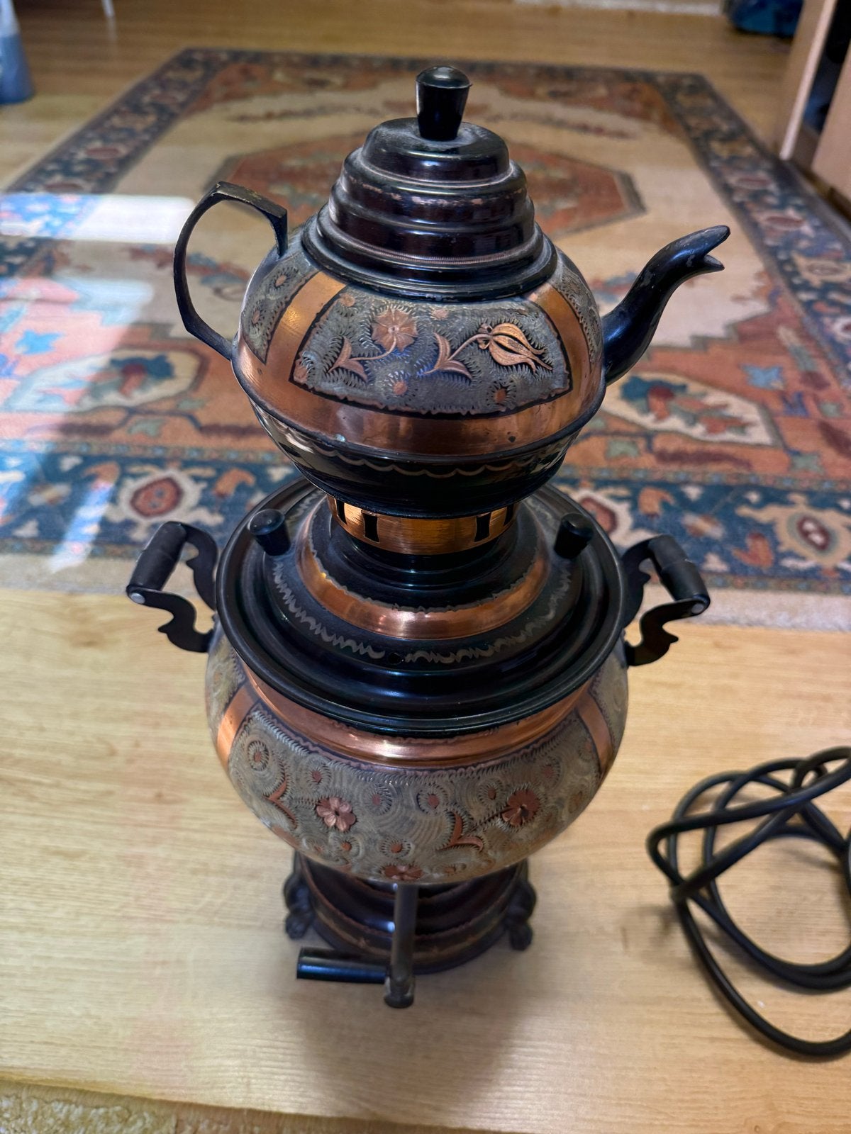 Antieke koperen  Semaver -Samovar met theepot - Elektrisch, Antiek en Kunst, Ophalen of Verzenden