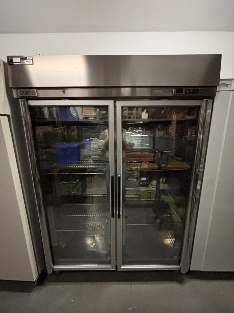Zanussi 2 glasdeur koelkast RVS, Ophalen, 200 liter of meer, 60 cm of meer, 160 cm of meer