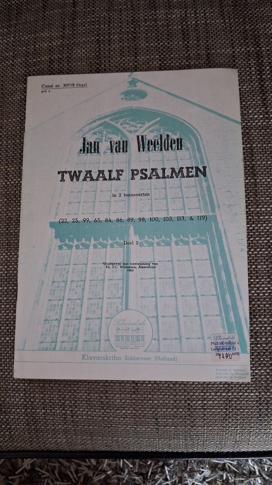 Jan van Weelden - Klavarskribo 12 Psalmen (Deel 2) voor, Orgel, Gebruikt, Ophalen of Verzenden, Religie en Gospel